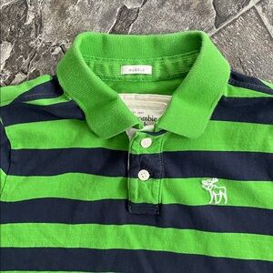 Vintage ABERCROMBIE & FITCH Men’s Green & Navy Striped Preppy Muscle Polo Shirt